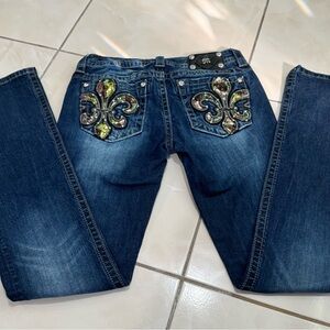 Miss Me Blue Flare Jeans with Embellished Pockets